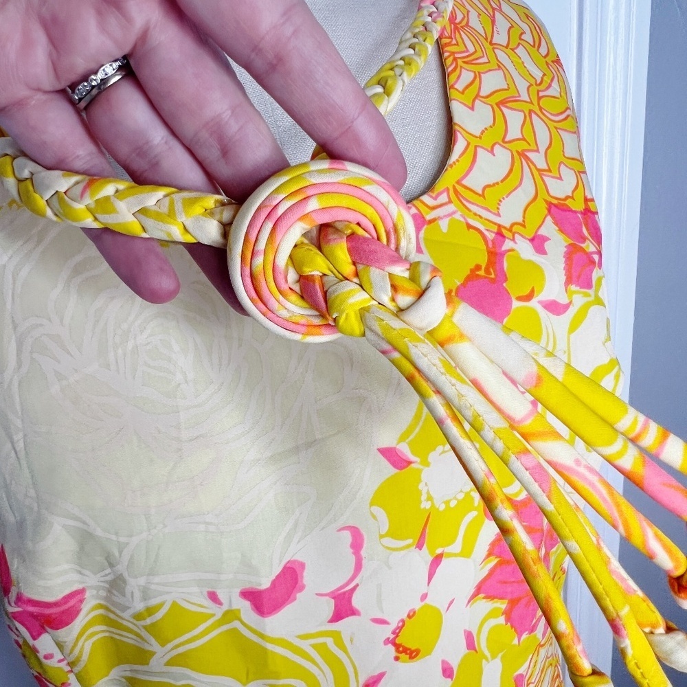 Vintage Yellow Floral Maxi Dress — 1970s Style —pink yellow floral print medium - Picture 7 of 9